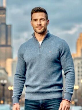 Tommy Hilfiger Half-Zip Blue Men's Sweater